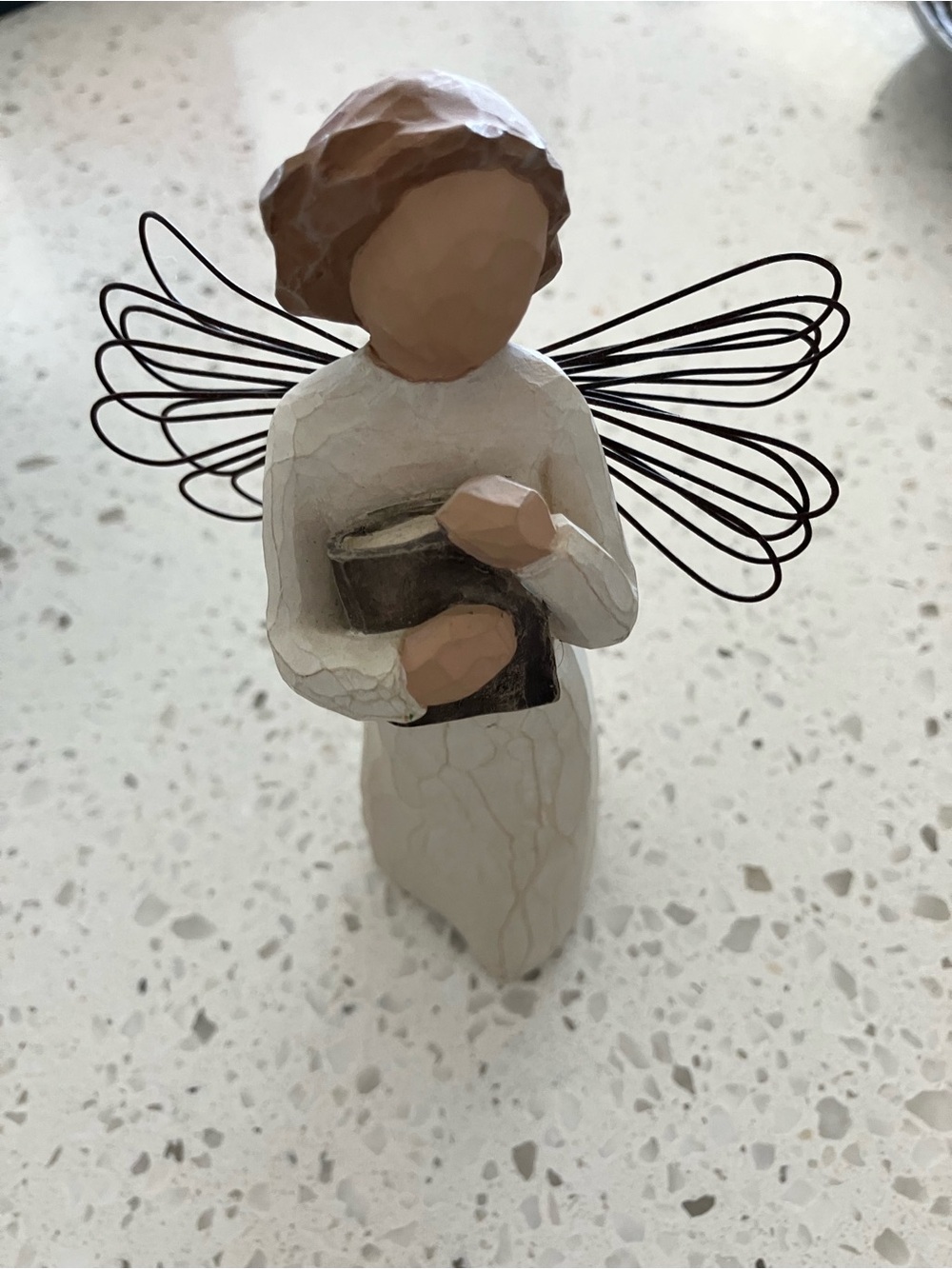 Willow Tree Angel of Learning Figurine with Brown Hair and Black Wire Wings